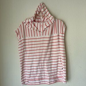 Talbots Hoodie Women's Large‎ Petite White Pink Striped Sleeveless Drawstring